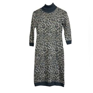 Worth Leopard Print Wool Knit Turtleneck Dress XS